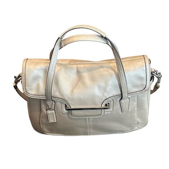 COACH Purse Leather Taylor Marin Flap Satchel Handbag Shoulder Bag Champ. Gold - Picture 2 of 16